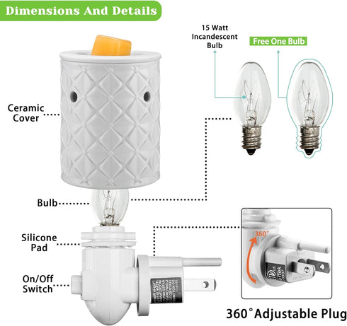 STAR MOON Ceramic Wax Melt Warmer - Plug in Scented Wax Warmer with Two Bulbs for Fragrance Oil