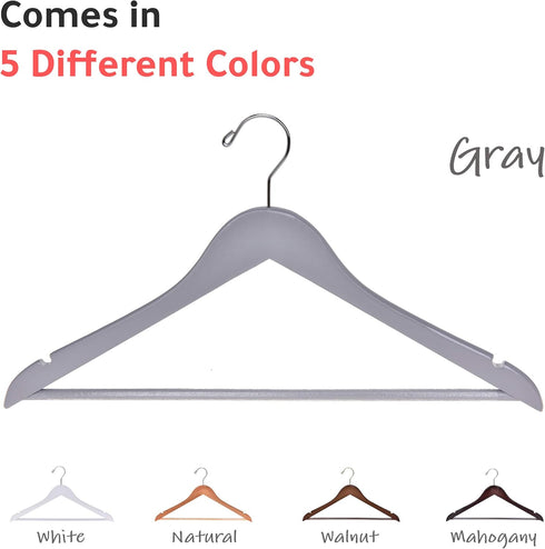 Quality Wooden Hangers Set of 10-Pack - Slightly Curved Solid Wood Coat Hangers with Stylish Chrome Hooks (Gray, 10)