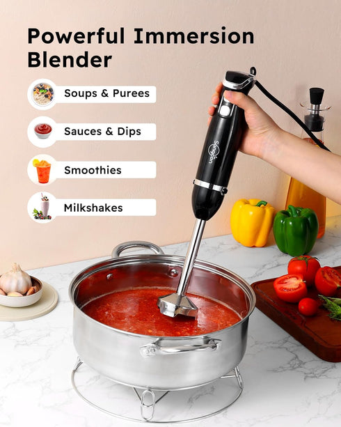 Sangcon 5-in-1 Immersion Blender Handheld, 1000ml Blending Cup, 2-Speed Adjustable Stick Blender with Detachable Whisk