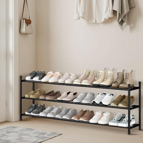 18 Closet, 3 STORAGE MANIAC Long Expandable Shoe Rack, Pairs Metal Wide Stackable Shoe Rack, Adjustable Shoes Shelf