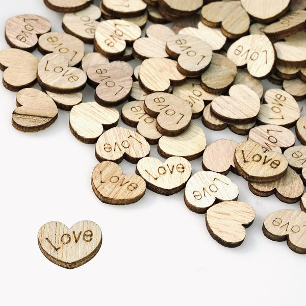 Lystaii 400pcs Rustic Wooden Love Heart Table Scatter Decoration, Engraved Natural Wood Heart Confetti