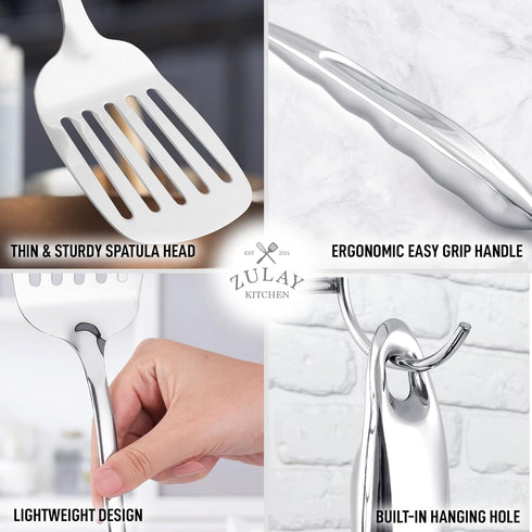 Zulay Kitchen Stainless Steel Metal Spatula - Lightweight, Durable Turner with Comfortable Grip (14.8")