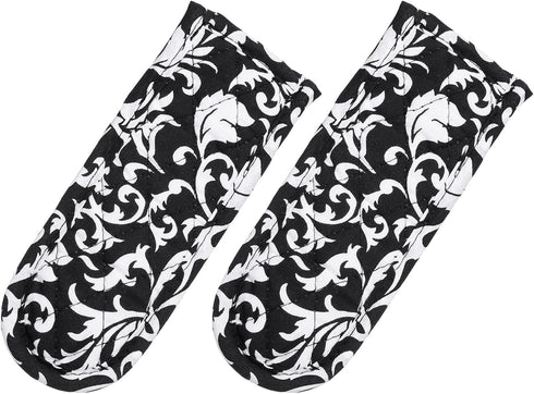 uxcell 2Pcs Pot Handle Covers, Heat Resistant Sleeve for Iron Skillet, Kitchen Baking Supplies, Black Flower Pattern