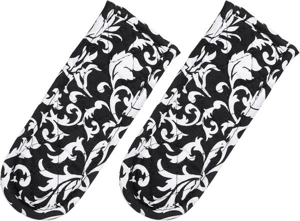 uxcell 2Pcs Pot Handle Covers, Heat Resistant Sleeve for Iron Skillet, Kitchen Baking Supplies, Black Flower Pattern