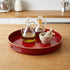 13" Round Decorative Tray, Red Serving Tray with Handles, Plastic Coffee Table Tray for Ottoman, Living Room, Bathroom