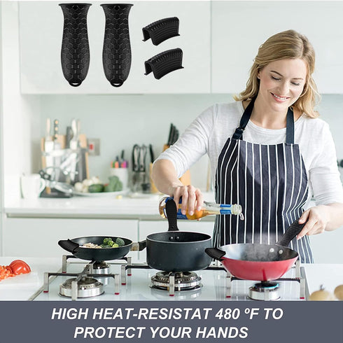 4 Pcs Non-Slip Silicone Hot Handle Holder, Heat Resistant Cover Sleeve for Cast Iron Skillets, Frying Pans