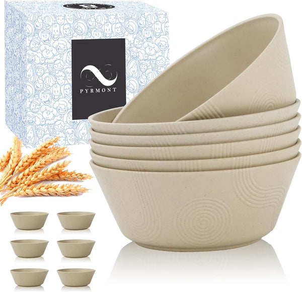 PYRMONT 36 OZ Cereal Bowls Wheat Straw Bowls Set of 6, Reusable Soup Bowls, Microwave & Dishwasher Safe