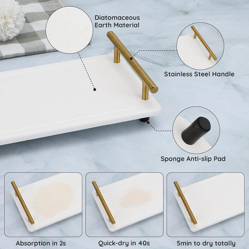 Segbeauty Water Absorbing Stone Tray for Countertop, Fast Drying Diatomaceous Earth Tray for Kitchen, Bathroom