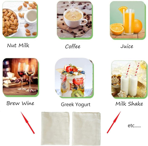 Cheesecloth Bags for Straining, Reusable Cold Brew Coffee Cheese Cloths, Large Nut Milk Tea Juice Bag (Small, 8 Pack)