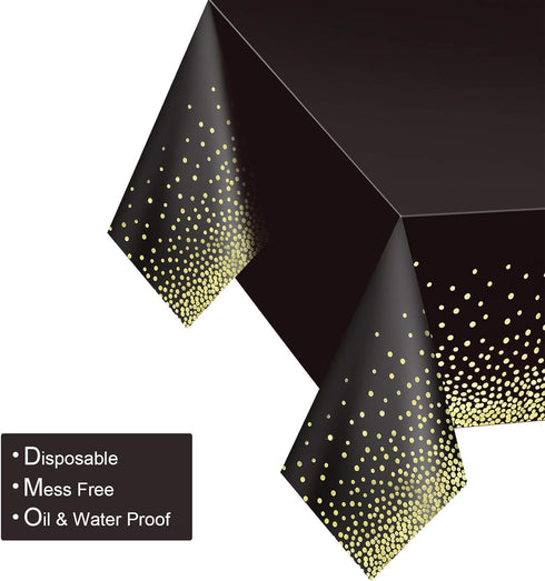 Gexolenu 4 Pack Black and Gold Plastic Tablecloths, 54" x 108" for Rectangle Tables, Party Covers for Graduation