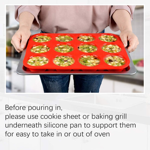 CAKETIME 12 Cups Silicone Muffin Pan, Regular Size Cupcake Pan for Baking, Nonstick BPA Free
