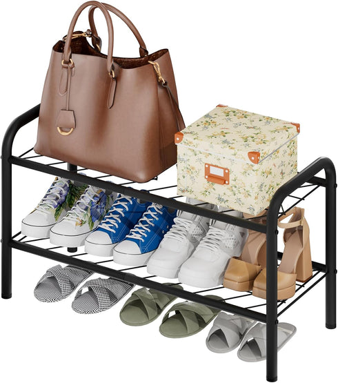 Closet, 2-Tier 4-8 viewcare Shoe Rack for Small Shoe Rack for Entryway & Garage, Sturdy Metal Construction, Shoe