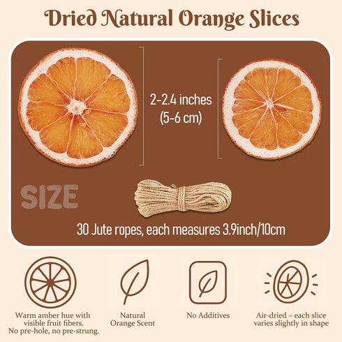 30pcs Dried Orange Slices with Twine Strings, Natural Dehydrated Orange Slices, Christmas Wreath Making Supplies