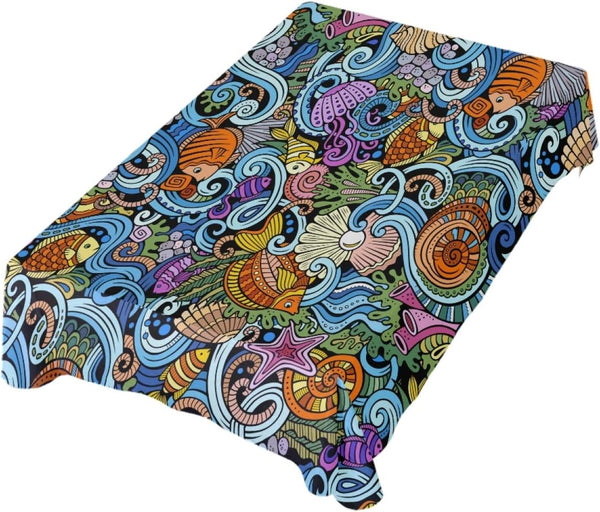 Starfish Shell Tablecloth, 54x54 Square Polyester Washable Wrinkle Free Dinner Tablecloth for Kitchen Dining Room
