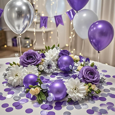 Purple Silver Confetti Birthday Party Decorations Centerpiece Table Decor for Engagement, Baby Shower, Wedding,