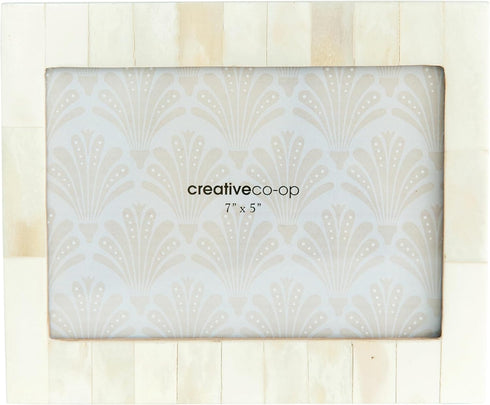 Creative Co-Op White Resin Photo Frame with Beige Accents - Holds 5" x 7" Photo