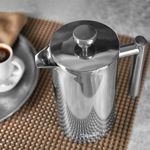 Mueller French Press Coffee Maker, 20oz Stainless Steel, 4 Filter Heat Resistant Double Insulated, Dishwasher Safe