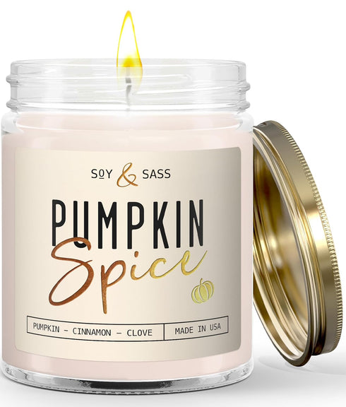 Pumpkin Spice Candle, Fall Candles - 'Pumpkin Spice' Soy Candle, Infused with Essential Oils, 9oz Reusable Jar