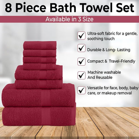 QUBA LINEN Pack 8 Set, 2 2 4 100% of Towels Large Bath Towels, Hand Towels, Wash Cloths, Cotton, Lighter Weight