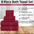 QUBA LINEN Pack 8 Set, 2 2 4 100% of Towels Large Bath Towels, Hand Towels, Wash Cloths, Cotton, Lighter Weight