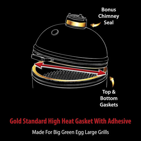 2yr Gold Standard High Heat Gasket with Adhesive for Large Big Green Egg with Kevlar and Nomex - Warranty