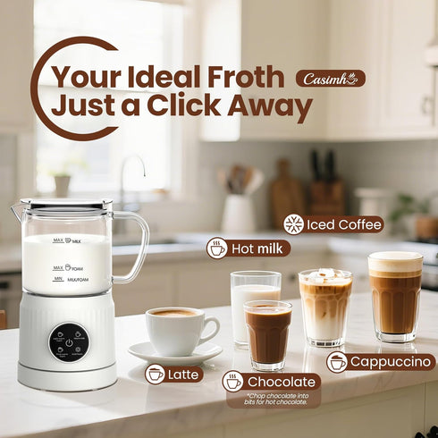 4-in-1 13.52oz Casimhu Milk Frother, Electric Milk Frother and Steamer with LED Touch Screen, Ceramic Lining Bottom