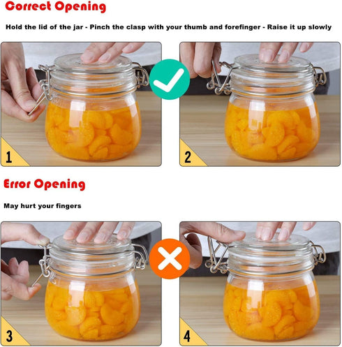 ComSaf Airtight Glass Canister Set of 3, 34oz Food Storage Jar - Square Storage Container with Clear Preserving Seal