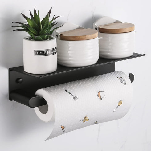 Paper Towel Holder Wall Mount for Kitchen, Self-Adhesive Paper Towel Holder with Shelf for Bathroom, Anti-Rust