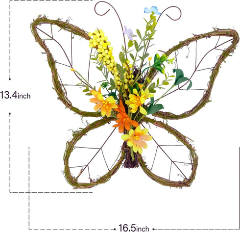 idyllic Butterfly Shaped Wreath with Pastel Berries and Floral, Spring Artificial Wreaths for Front Door Decor