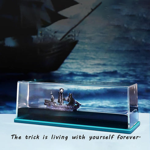 LETINE Black Pearl Pirate Ship in a Bottle - Boat in a Box Liquid Wave Fluid Drift Bottle Black Pearl Pirate Model Ship