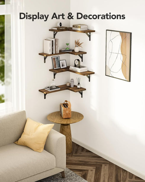 Set 4 Amada HOMEFURNISHING Corner Floating Shelves, of Corner Wall Shelves, Shelves for Wall Decor, Corner Wood Shelves