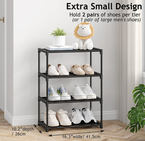 4 (16.3" Closet Autonomier Tier Extra Small Shoe Rack Wide), Narrow Stackable Shoe Shelf for Kids Toddler Adult