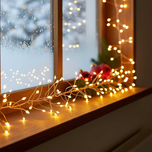 240 10ft QBIS LED Christmas Cluster Lights, Warm White Fairy Lights on Copper Wire, Plug in, Christmas Tree Lighting
