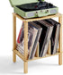 LELELINKY 2-Tier Bamboo Record Player Stand with Vinyl Record Storage up to