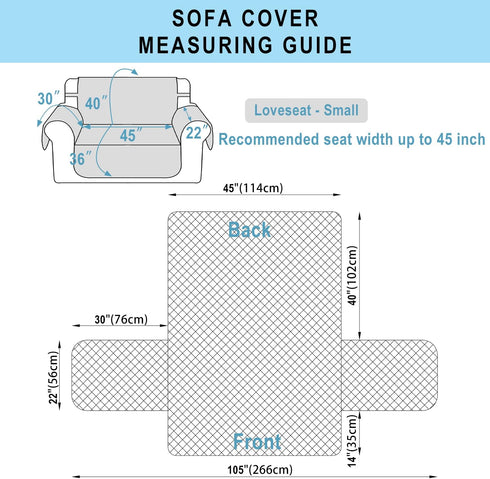 Reversible Loveseat Sofa Covers, Small Couch Cover Furniture Protector, White/White