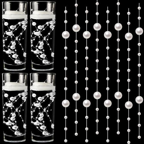 Geosar 48 Pcs Artificial Pearls Strings - Faux Vase Fillers Decorative Bead Garlands for Wedding Table Centerpieces