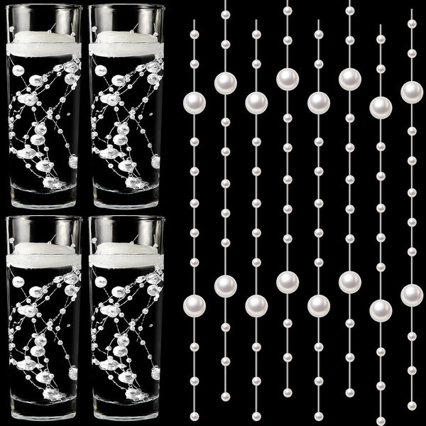 Geosar 48 Pcs Artificial Pearls Strings - Faux Vase Fillers Decorative Bead Garlands for Wedding Table Centerpieces