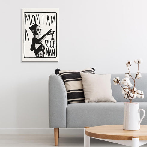 KFDJIG 12x16in Funky Canvas Trendy Wall Art Mom I Am A Rich Man Poster Vintage Black And White Aesthetic Prints
