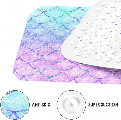 Culudea 40X16 Inch Pink Blue Mermaid Bathtub Shower Mat Fish Underwater Sea Non-Slip Tub Extra Long Bath Floor Machine