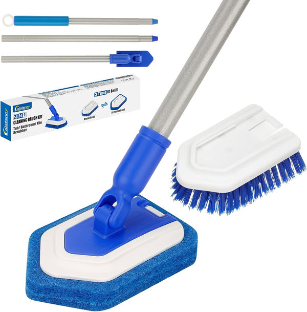 Lalafancy Bathroom Scrubber: 46'' Long Extendable Handle 2-in-1 Tub & Tile Cleaning Brush with Interchangeable Head
