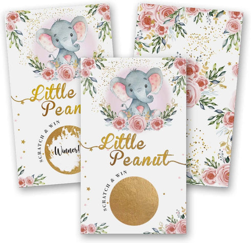 50 Baby Shower Scratch Off Game - Pink Elephant Rose Lucky Draw Card for Party Activities and Decorations