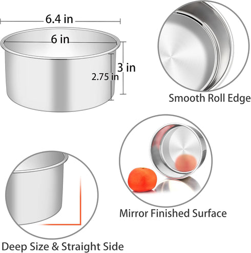 TeamFar 6 Inch Cake Pan, 6” x 3” Deep Round Cake Pan Tier Baking Pans Set Stainless Steel, For Baking Steaming Serving, Healthy & Toxic Free, Deep & Straight Size, Oven & Dishwasher Safe - Set of 4 by TeamFar