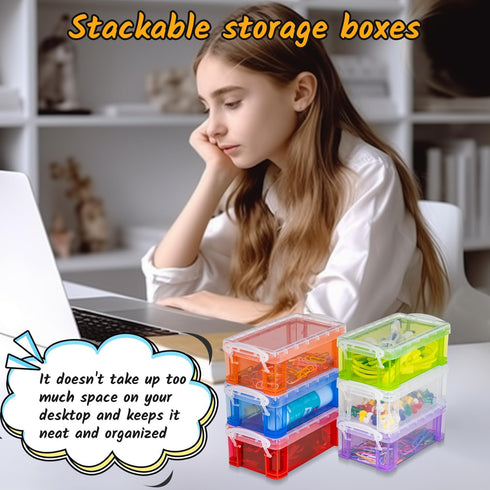 6Pack Colorful Small Plastic Containers, 5.3" X 3.0" X 2.0" - Stackable Mini Storage Box with Lid for Jewelry, Crafts