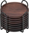 Wood Coasters with Metal Holder, GOH DODD Set of 8 Walnut Wooden