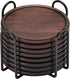 Wood Coasters with Metal Holder, GOH DODD Set of 8 Walnut Wooden