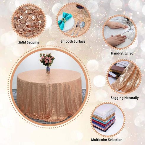 Rose Gold Sequin Tablecloth 50" x 80" Glitter Table Cover Rectangle Metallic Sequence Table Overlays