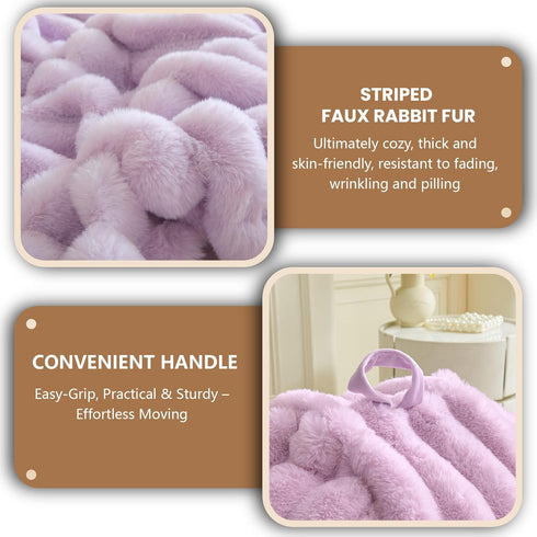 MEGO Kids Fluffy Faux Rabbit Fur Bean Bag Chair Cover(No Filler), Light Purple Plush Striped Stuffed Animal Storage