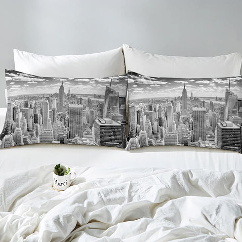 Erosebridal City Building Bedding Set King, New York Theme Comforter Cover, Urban Bedspread with 2 Pillow Cases