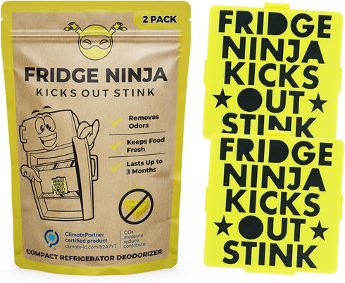 Fridge Ninja Compact Fridge Deodorizer (2 Pack), More Effective than Baking Soda, Activated Carbon