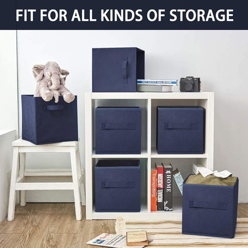 Small Storage Bins - Collapsible Fabric Organizer 3 Pack, 9.0"x7.5"x7.5" for Closet and Kids Toys, Blue